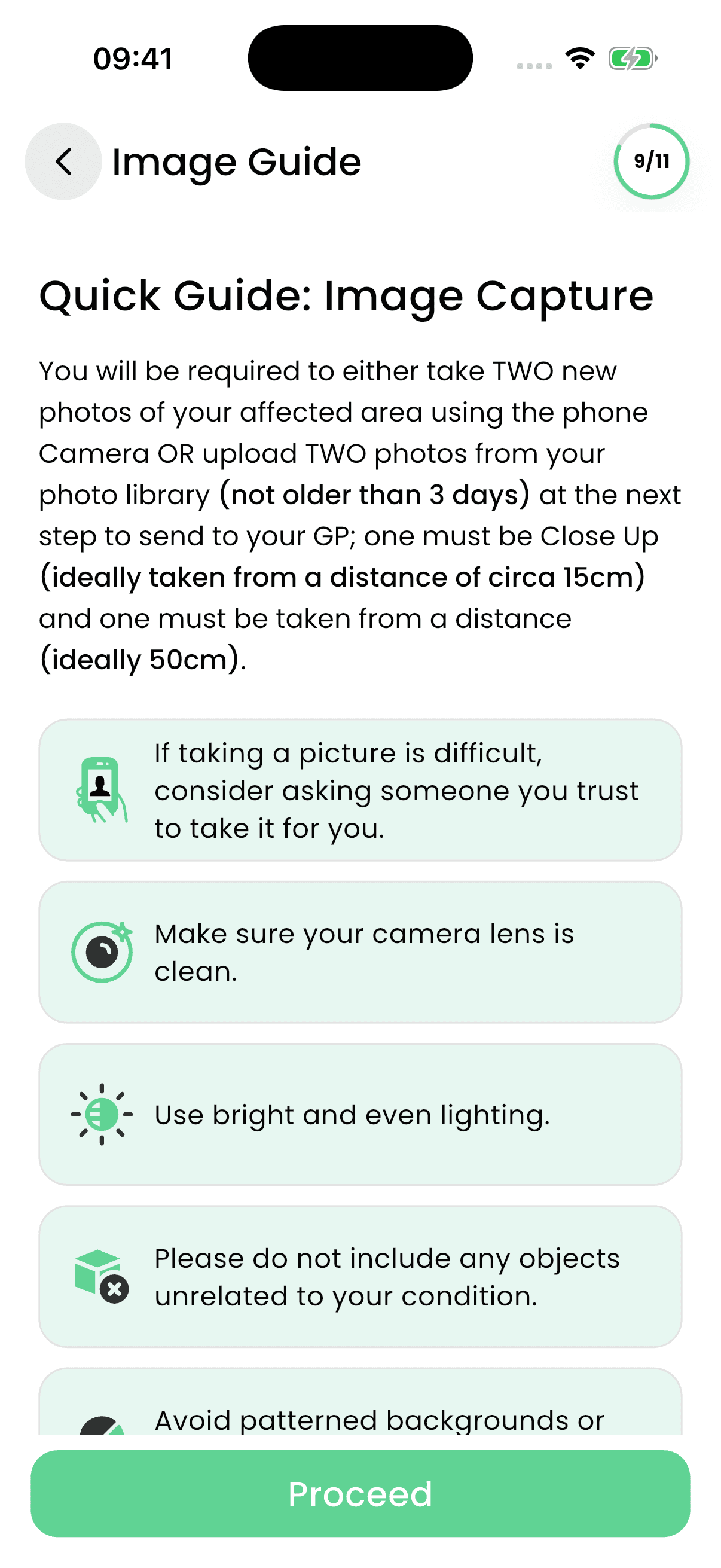 RADAR Skin Health image guide explaining how to take clear photographs of a skin concern.